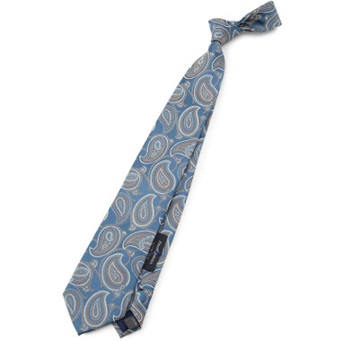 【SILVER LINE】シルクペイズリーネクタイ 8.5cm幅/ブルー×ブラウン/Finest fabrics by COMO ITALY