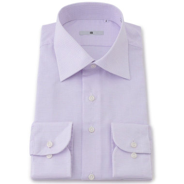 【発送在庫あり】 【SILVER LINE】【形態安定】ワイドカラーワイシャツ/ホワイト×パープルドビー