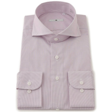 【SILVER LINE】【形態安定】ホリゾンタルワイドワイシャツ/ワイン×ドビー