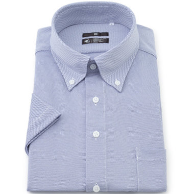 【発送在庫あり】【BLACK LINE/半袖】ボタンダウンワイシャツ/ネイビー×ドビー/「4S」スーパーノンアイロン・ストレッチ