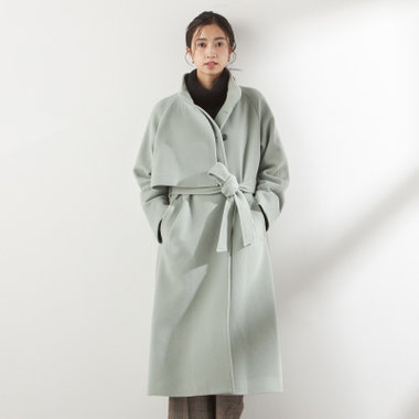 スタンドカラーアシンメトリーコート/ミント