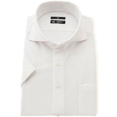 【WEB限定/OUTLET/汚れ・キズ等有】【BL-3/半袖】【スーパーノンアイロン】ホリゾンタルワイドドレスワイシャツ/ホワイト×ドビー/SUPER NON IRON 4S