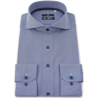 【発送在庫あり】【WEB限定】【BLACK LINE】ホリゾンタルワイドワイシャツ/ブルー×ドビー/釦・釦付糸：ネイビー/「4S」スーパーノンアイロン・ストレッチ