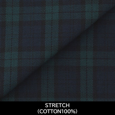 【国内縫製】【パターンオーダー】ワイシャツ/ネイビー＆グリーン×チェック/ストレッチ素材(COTTON100%)