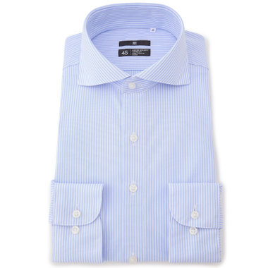 【発送在庫あり】【BLACK LINE】ホリゾンタルワイドワイシャツ/ブルー＆ホワイト×ストライプ/「4S」スーパーノンアイロン・ストレッチ