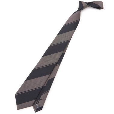 【BLACK LINE】シルクブレンドストライプネクタイ 7.5cm幅/ネイビー×グレー