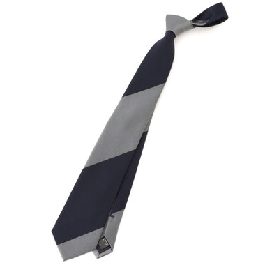 【BLACK LINE】シルクブレンドストライプネクタイ 7.5cm幅/グレー×ネイビー