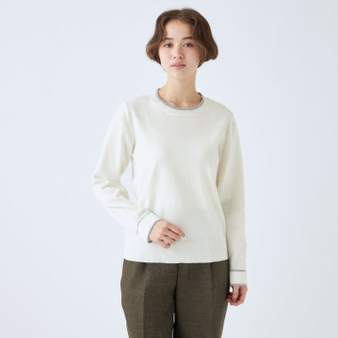 【WEB限定/OUTLET/汚れ・キズ等有】 【SL】【秋冬】 【長袖】ラウンドネック ニットセーター/ホワイト/マシンウォッシャブル