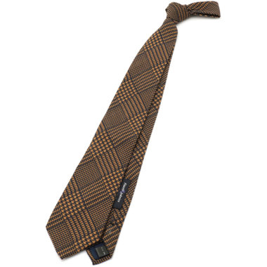 【発送在庫あり】【SILVER LINE】ウールチェックネクタイ 8.5cm幅/ゴールド×ブラック/Finest fabrics by COMO ITALY