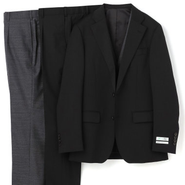 【CLASSICO TAPERED】【年間】【結婚式対応可】2釦シングルフォーピーススーツ 1タック/ブラック＋コーディネートパンツグレー/両面ジレ/ウエストムーブ/4S SUSTAINABILITY&ECOLOGY FABRIC/※裾上げ必要