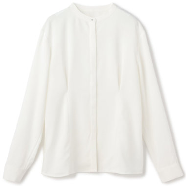 【WEB限定/OUTLET/汚れ・キズ等有】【SL/長袖】バンドカラー比翼ブラウス/ホワイト