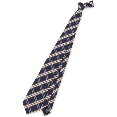 【BLACK LINE】シルクブレンドチェックネクタイ 7.5cm幅/ネイビー×ブラウン×ホワイト