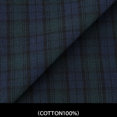 【国内縫製】【パターンオーダー】ワイシャツ・ドレスシャツ/ネイビー＆グリーン＆ブラック×チェック/ストレッチ素材(COTTON100%)