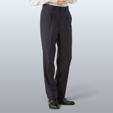 【発送在庫あり】【WIDE PANTS SUIT】【秋冬】1タックワイドシルエットパンツ/ネイビー×ストライプ/NEW ZEALAND WOOL MIX/※裾上げ必要