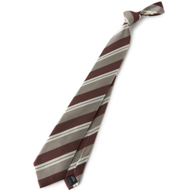 【SILVER LINE】シルクブレンドストライプネクタイ 8.0cm幅/ブラウン×ベージュ