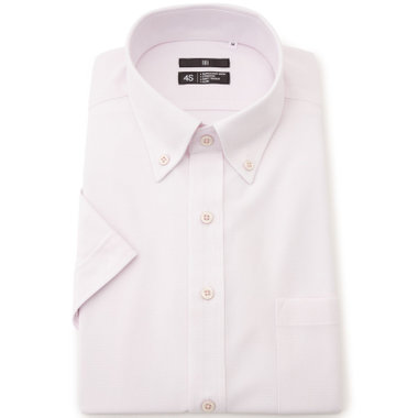 【発送在庫あり】【BLACK LINE/半袖】ボタンダウンワイシャツ/ピンク×ドビー/釦付糸：ピンク/「4S」スーパーノンアイロン・ストレッチ