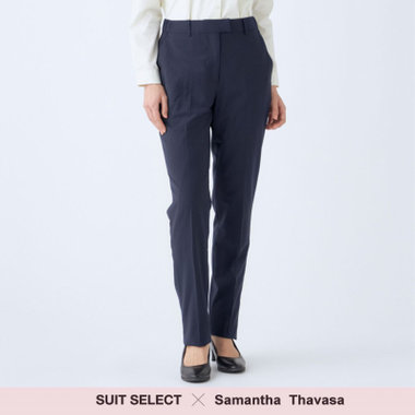 【SUIT SELECT×Samantha Thavasa】【年間】ストレートパンツ/ネイビー×ストライプ/4S/マシンウォシャブル/※裾上げ必要