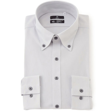 【発送在庫あり】【SKINNY】ボタンダウンワイシャツ/グレー×ドビーストライプ/「4S」スーパーノンアイロン・ストレッチ