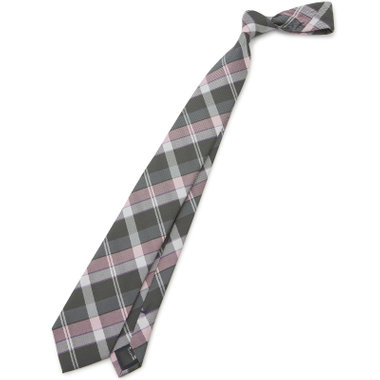 【BLACK LINE】シルクブレンドチェックネクタイ 7.5cm幅/ピンク×グレー