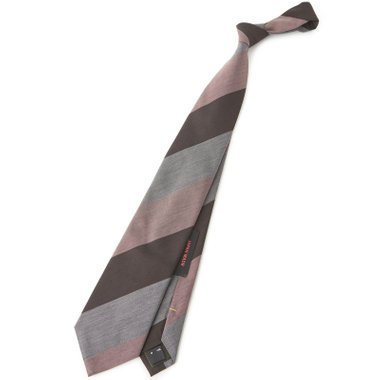 【SILVER LINE】シルクストライプネクタイ 9.0cm幅/グレー×ブラウンー×ピンク/JAPAN MADE