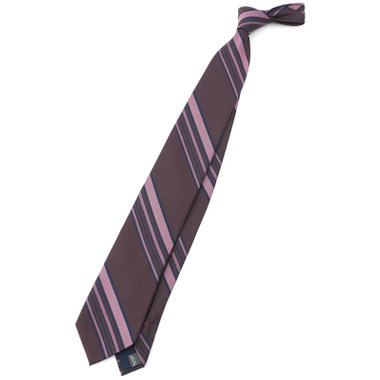 【SILVER LINE】シルクブレンド パネルストライプ柄ネクタイ 8.0cm幅 /ブラウン×ピンク×ネイビー