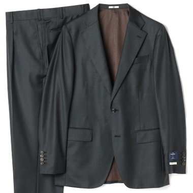 【先行予約】【CLASSICO TAPERED】【秋冬】2釦シングルスーツ 1タック/ダークグリーン ×メランジ調ハウンドトゥース柄/ウエストムーブ/Ermenegildo Zegna Traveller /※裾上げ必要