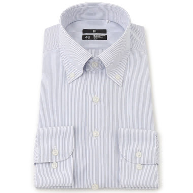 【BLACK LINE】ボタンダウンワイシャツ/ホワイト×ネイビーストライプ/「4S」スーパーノンアイロン・ストレッチ