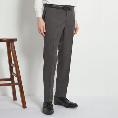 【WEB限定】【発送在庫あり】【SLIM TAPERED】【年間】ウォッシャブル0タックテーパードパンツ/グレー×シャドーストライプ/ウエストシャーリング仕様/裾上げ済仕様