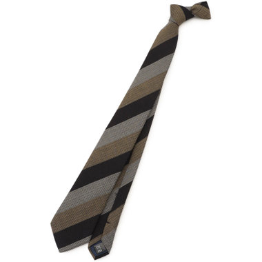 【発送在庫あり】【BL】コットンウールシルクストライプネクタイ 7.5cm幅/ブラック×ブラウン×グレー/ITALIAN FABRICS
