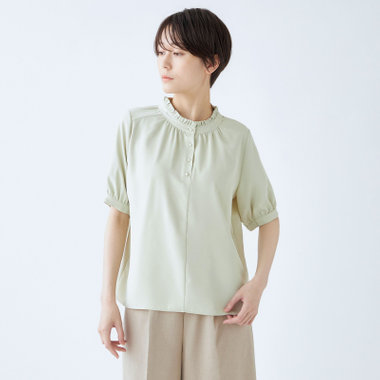 【SILVER LINE/5分袖】2WAYパール釦付きプルオーバー/グリーン