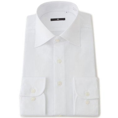 【BLACK LINE】【形態安定】ワイドカラードレスワイシャツ/ホワイト×ドビー