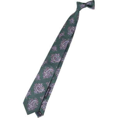 【発送在庫あり】【SL】ウールシルクペイズリーネクタイ 8.0cm幅/グリーン/Finest fabrics by COMO ITALY