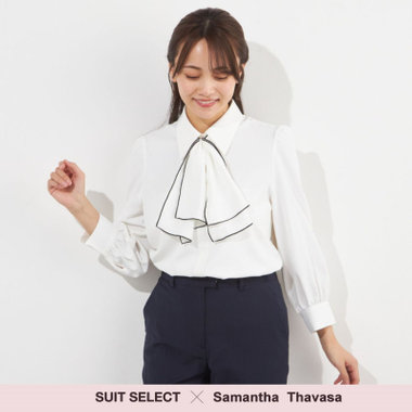 【SUIT SELECT×Samantha Thavasa】【長袖】2WAYフリルタイブラウス/ホワイト