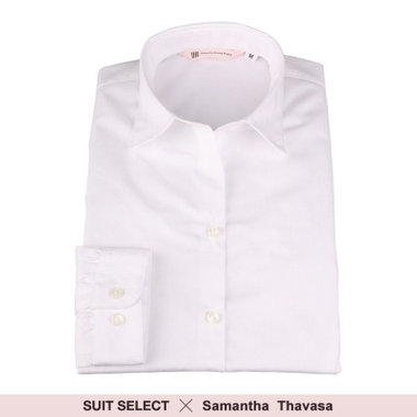 【WEB限定/OUTLET/汚れ・キズ等有】【SUIT SELECT×Samantha Thavasa】リボン&フリル取り外しスキッパー/ホワイト×ドビーストライプ/形態安定