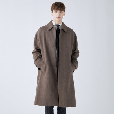 【SL】ウールブレンドステンカラードロップショルダーデュアリティサイドスリットコート/ブラウン/140S BLENDED EXTRA FINE MERINO WOOL