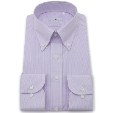 【発送在庫あり】【SILVER LINE】【形態安定】ボタンダウンドレスワイシャツ/ホワイト×パープルストライプ