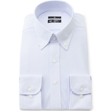 【発送在庫あり】【BL】ボタンダウンワイシャツ/ホワイト×ブルーストライプ/「4S」スーパーノンアイロン・ストレッチ