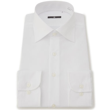 【BL】【形態安定】ワイドカラードレスワイシャツ/ホワイト×ソリッド