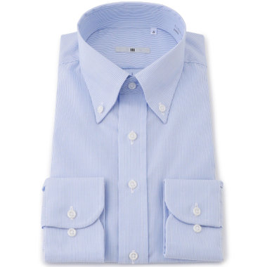 【発送在庫あり】【SILVER LINE】【形態安定】ボタンダウンドレスワイシャツ/ホワイト×ブルーストライプ