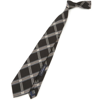 【SILVER LINE】シルクウールチェックネクタイ 8.5cm幅/ブラック/Finest fabrics by COMO ITALY