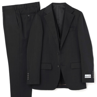 【CLASSICO TAPERED】【春夏】2釦シングルスリーピーススーツ 1タックテーパードパンツ/ブラック×ウィンドペン/ウエストムーブ/4S SUSTAINABILITY&ECOLOGY FABRIC/※パンツ裾上げ済仕様