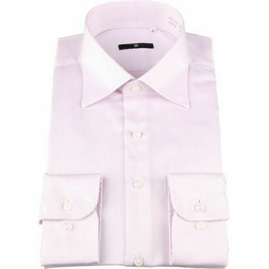 【BLACK LINE】【形態安定】ワイドカラードレスワイシャツ/ピンク×ドビー