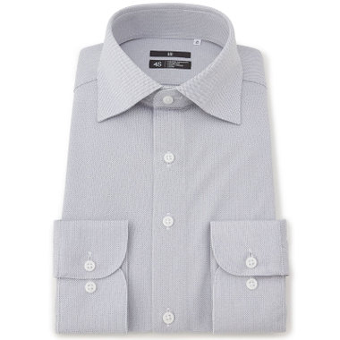 【発送在庫あり】【BLACK LINE】ワイドカラーワイシャツ/グレー×ドビー/「4S」スーパーノンアイロン・ストレッチ