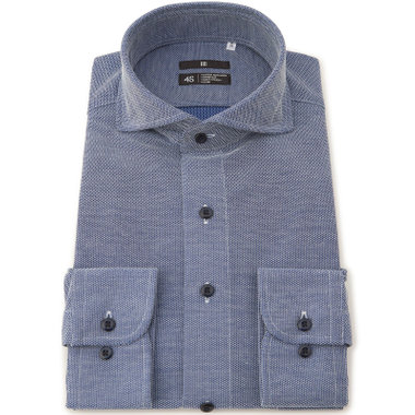 【BLACK LINE】ホリゾンタルワイドワイシャツ/ブルー×ドビー/「4S」スーパーノンアイロン・ストレッチ