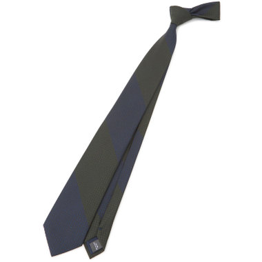 【BLACK LINE】シルクブレンドストライプネクタイ 7.5cm幅/グリーン×ネイビー
