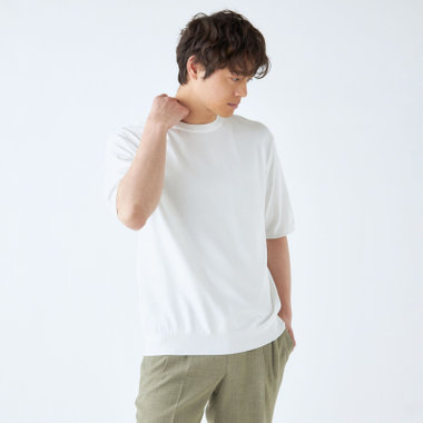 【発送在庫あり】【RBC】【半袖】コットンブレンドクルーネックニットTシャツ/ホワイト/マシンウォッシャブル