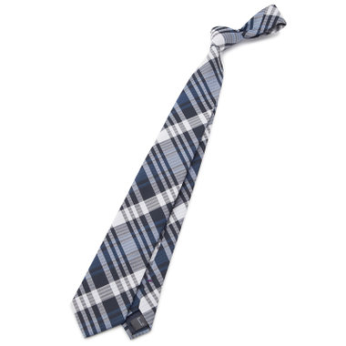 【BLACK LINE】シルクブレンドチェックネクタイ 7.5cm幅/ネイビー×ホワイト