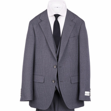 【発送在庫あり】【CLASSICO TAPERED】【秋冬】2釦シングルスリーピーススーツ 1タックテーパードパンツ/ネイビー×チェック/ウエストムーブ/4S SUSTAINABILITY&ECOLOGY FABRIC/※パンツ裾上げ済仕様