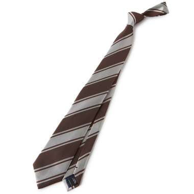 【BLACK LINE】シルクブレンドストライプネクタイ 7.5cm幅/ブラウン×グレー