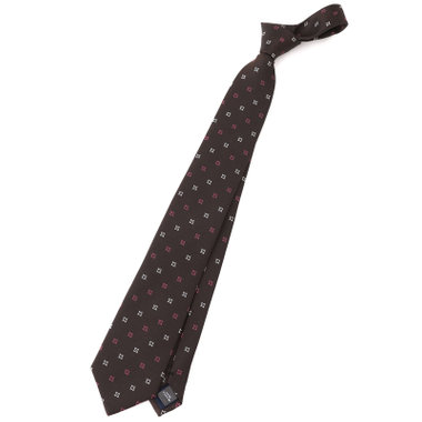 【BLACK LINE】シルクブレンド小紋ネクタイ 7.5cm幅/ブラウン